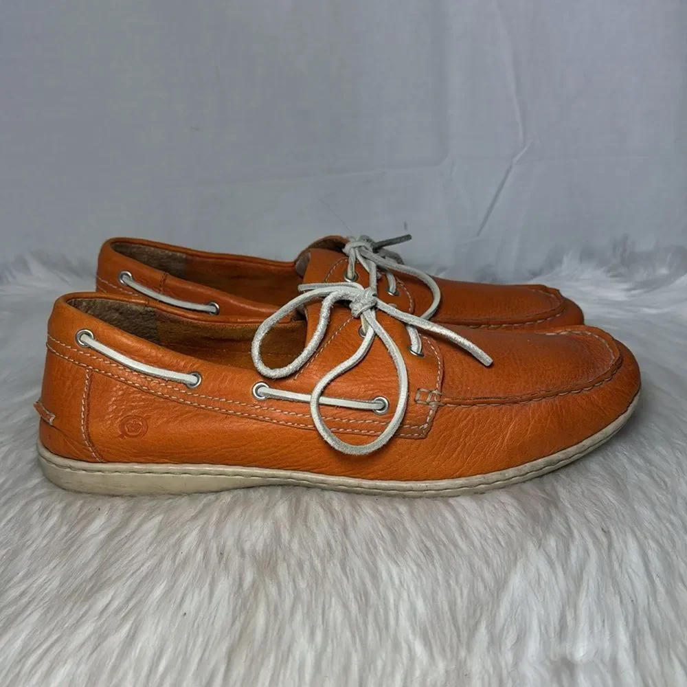 Born Men's Orange‎ Leather Boat Shoes Sz 12